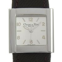 Pre-owned Christian Dior Riva watch D80-100, stainless steel and canvas, quartz movement, analog display, silver dial, women's.