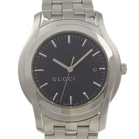 二手 Gucci G-Class 5500XL 不鏽鋼石英錶，模擬顯示，黑色錶盤，女士款。