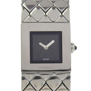二手 CHANEL Matelasse 手表 H0009，不锈钢，石英机芯，模拟显示，黑色表盘，女士款。