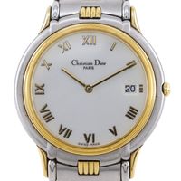 Pre-owned Christian Dior Dior watch, 45.146, gold-plated stainless steel, quartz movement, analog display, white dial, men's.