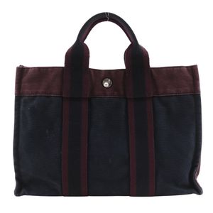 二手爱马仕 Fourre Tout PM 手提包，黑色/红色棉质面料，A5 型按扣开合。男女通用。