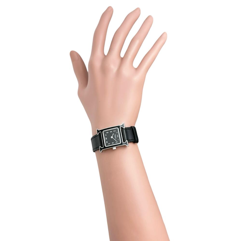 HERMES/エルメス HH1.221 Hウォッチ 黒ラッカー 腕時計 ステンレス