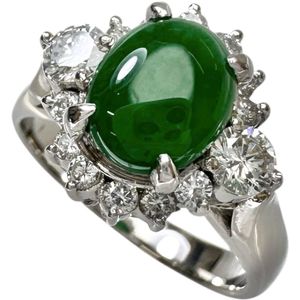 二手女士11號翡翠鑽石戒指，主石0.52克拉，鉑金（Pt900）戒托，重8.3克