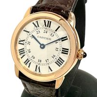 Pre-owned Cartier Ronde Solo SM W6701007 Women's Watch in 18K Pink Gold/Stainless Steel/Leather with Quartz Movement, Silver Dial and Brown Leather Strap.