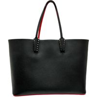 Pre-owned Christian Louboutin Cabata Small Handbag/Tote Bag in Leather, Black/ RED .
