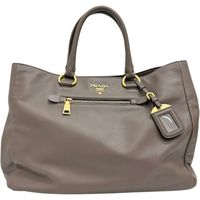 PRADA/Prada BN2103 Soft Calfskin 2-Way Shoulder Bag/Tote Bag, Gray- Braun Leather with Gold Hardware, Women's [Pre-owned]