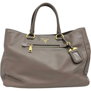 PRADA/Prada BN2103 柔軟小牛皮兩用肩背包/手提包，灰ブラウン皮革配金色五金，女士 [二手]