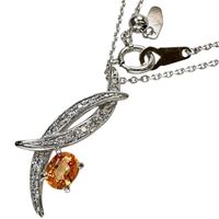 Pre-owned women's necklace featuring a 0.48ct spessartite garnet and a 0.10ct diamond, set in 18K white gold, 4.1g, and measuring 45cm.