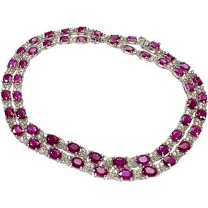 紅寶石主石 30.00 克拉，鑽石 1.50 克拉項鍊，18K 白金，20.7 克，41.5 厘米，女士款 [二手]