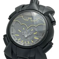 Gaga Milano 8000.BT.02 Batman Limited Edition (50 pieces) with warranty, warranty card, and box. Double-faced stainless steel/rubber quartz watch with black dial and black rubber strap. Men's. [Pre-owned]