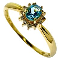 Pre-owned 15-karat blue topaz and diamond ring, 0.06 carats, 1.6g, 18K gold.