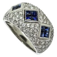 Pre-owned women's ring, size 15.5, featuring 1.18 carats of sapphire and 1.55 carats of diamonds, made of platinum (Pt900), weighing 12.9g.