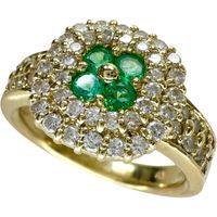 Pre-owned 18K gold ring with 0.20ct emerald and 0.58ct diamonds, size 12, 7.0g.