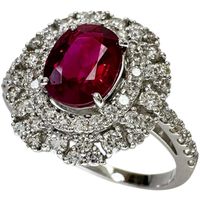 Pre-owned women's ring, size 12, featuring a 1.17ct Burmese Pigeon blood ruby ​​and 0.67ct diamonds, set in platinum (Pt950), weighing 4.7g.