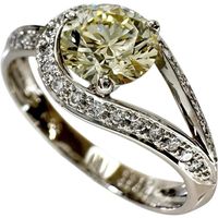Pre-owned women's ring, size 16, featuring a 1.025ct light yellow diamond (LY-SI2-VG FAINT) and 0.168ct other diamonds, set in platinum (Pt900), weighing 5.1g.