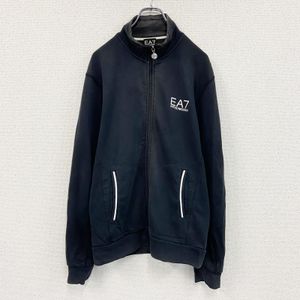 Used EMPORIO ARMANI full-zip sweat jacket in faded black.
