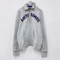 古著Abercrombie & Fitch 半拉鍊衛衣，灰色，M 碼