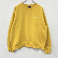 90年代古著Champion衛衣/運動衫，復古款，黃色，刺繡logo，XL碼