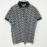 古著2000 年代FENDI短袖 Polo 衫，復古款，黑色，全身格紋圖案，尺寸 40