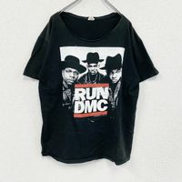 古著2000 年代 RUN DMC 說唱短袖印花 T 卹，復古黑色，L 碼