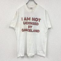 80年代古著Selec-TELIZABETH二世短袖T卹，印有標語，單線縫製，白色，XL碼