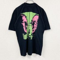 90年代古著Flammarion 4 Gilbert & George短袖T卹，印有當代藝術家吉爾伯特和喬治的頭像，黑色，XL碼