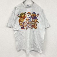 90年代古著Hanes泰迪熊短袖T卹，大理石灰，L碼