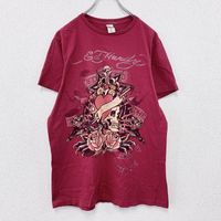 古著Ed Hardy 短袖T卹，紅色， L碼，附刺青圖案