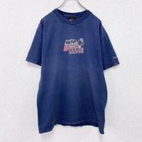 90 年代古著「盲人」短袖 T 卹，印有滑板、DJ 和死神圖案，L 碼，海軍藍。