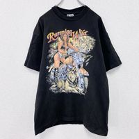 90年代古著CMJ短袖動物紋T卹，單線縫製，黑色，L碼