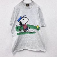 90年代古著Touch of Gold花生和史努比印花短袖T卹，灰色，L碼