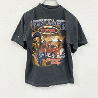 2000 年代古著款卡車司機短袖印花 T 卹，黑色，印有印度圖案