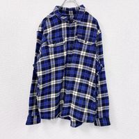 古著ORVIS 2000 年代長袖格紋厚法蘭絨襯衫，復古藍色，XL 碼
