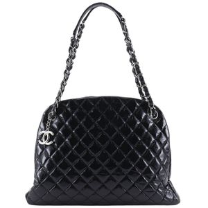 Pre-owned CHANEL Mademoiselle Bowling Bag, Matelasse Chain Tote, Wrinkled Patent Leather, A50558, 2012, Black, Shoulder/Handbag, A5 Size, Open, Women's