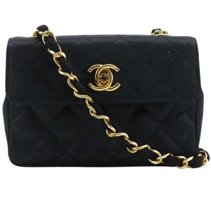 Pre-owned Chanel Mini Chain Shoulder Bag, Vintage Rope, Satin, Black, Crossbody, Turnlock, Women's