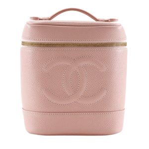 Pre-owned CHANEL Coco Mark Vanity Pouch A01998, Caviar Skin, Pink, Zipper, COCO Mark, Women's