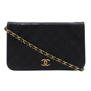 Pre-owned Chanel Chain Shoulder Bag, Matelasse, Black Lambskin, Snap Buttons, Women's