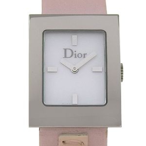 Pre-owned Christian Dior Maris watch D78-109, stainless steel and leather, quartz movement, analog display, white shell dial, women's.
