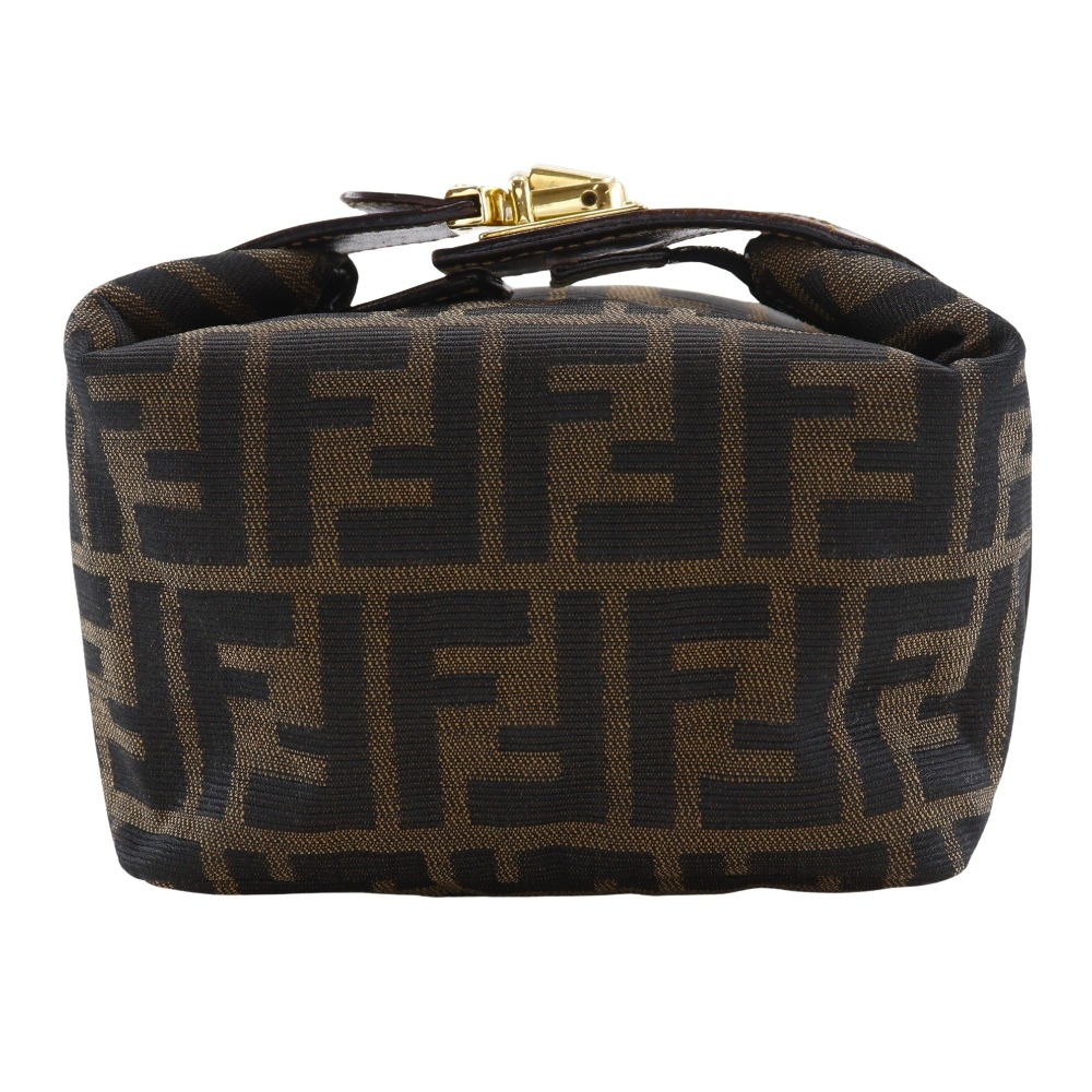 Pre-owned FENDI Zucca Vanity Pouch 26360, Nylon Canvas, Brown