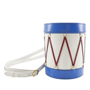 二手爱马仕 Tambour 肩包，Vogue 和 Box 小牛皮材质，1989 年款，白色/蓝色/红色，S 码，斜挎翻盖款，女士款。