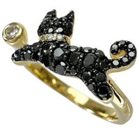Pre-owned, size 13 black cat motif ring with 0.30ct black diamond and 0.05ct diamond, 18K gold, 4.5g.
