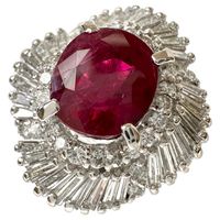 Pre-owned women's ring, size 20.5, featuring 3.11ct ruby and 1.02ct diamonds, made of platinum (Pt900), weighing 12.6g.