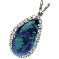 Pre-owned black opal (3.830ct) and diamond (0.53ct) pendant top in platinum (Pt900), 3.9g.
