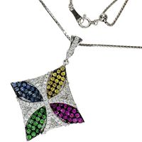 Pre-owned Color's necklace featuring 1.09ct multicolored sapphires and 0.69ct diamonds in 18K white gold, 10.9g, 45cm.