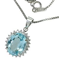 Pre-owned Aquamarine featuring a 5.70ct aquamarine and 0.51ct diamonds in platinum (Pt900/Pt850), 9.4g, and 51cm.