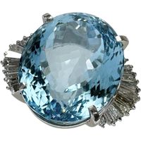 Pre-owned women's ring, size 11.5, 22.05ct Aquamarine , 0.84ct diamond, Pt900 platinum, 15.7g