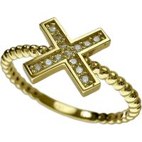Pre-owned 18K Gold Cross Ring with 0.06ct Diamonds, Size 11, 1.6g, for Women