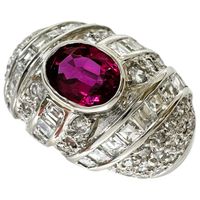Pre-owned women's ring, size 14, featuring 1.28ct ruby and 1.51ct diamonds, made of platinum (Pt900), weighing 13.4g.