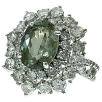 Pre-owned women's ring, size 12, featuring 1.205ct alexandrite and 1.06ct diamonds, set in platinum (Pt950), weighing 4.6g.