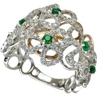 Pre-owned women's ring, size 13, featuring a 0.25ct emerald and 0.62ct diamonds, set in 18K white gold/18K yellow gold, weighing 5.1g.